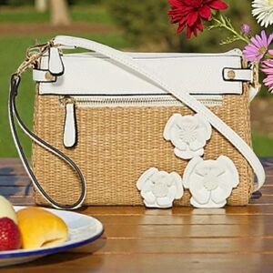 NWT Liz Claiborne Women's Tan and White Crossbody Bag/Clutch Purse